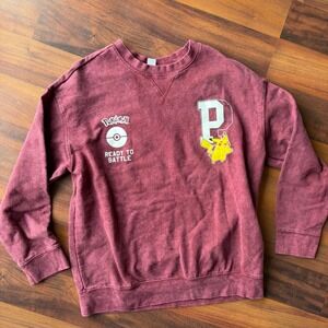 Old Navy Pokemon Pikachu Oversized Sweatshirt‎ Maroon Kids XL 14-16 510419-00